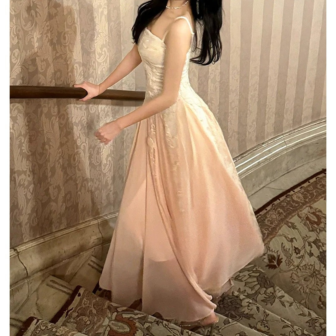 French Lace Embroidered Mesh Gown Dress