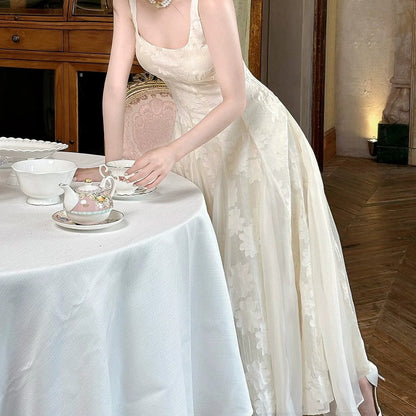 French Luxury Tulle Square Neck Gown Dress