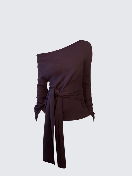 Pastel Purple Slash Shoulder Knit