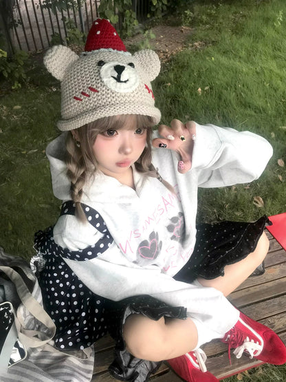 Cat Paw Letter Print Hoodie Loose Fit Unisex Top