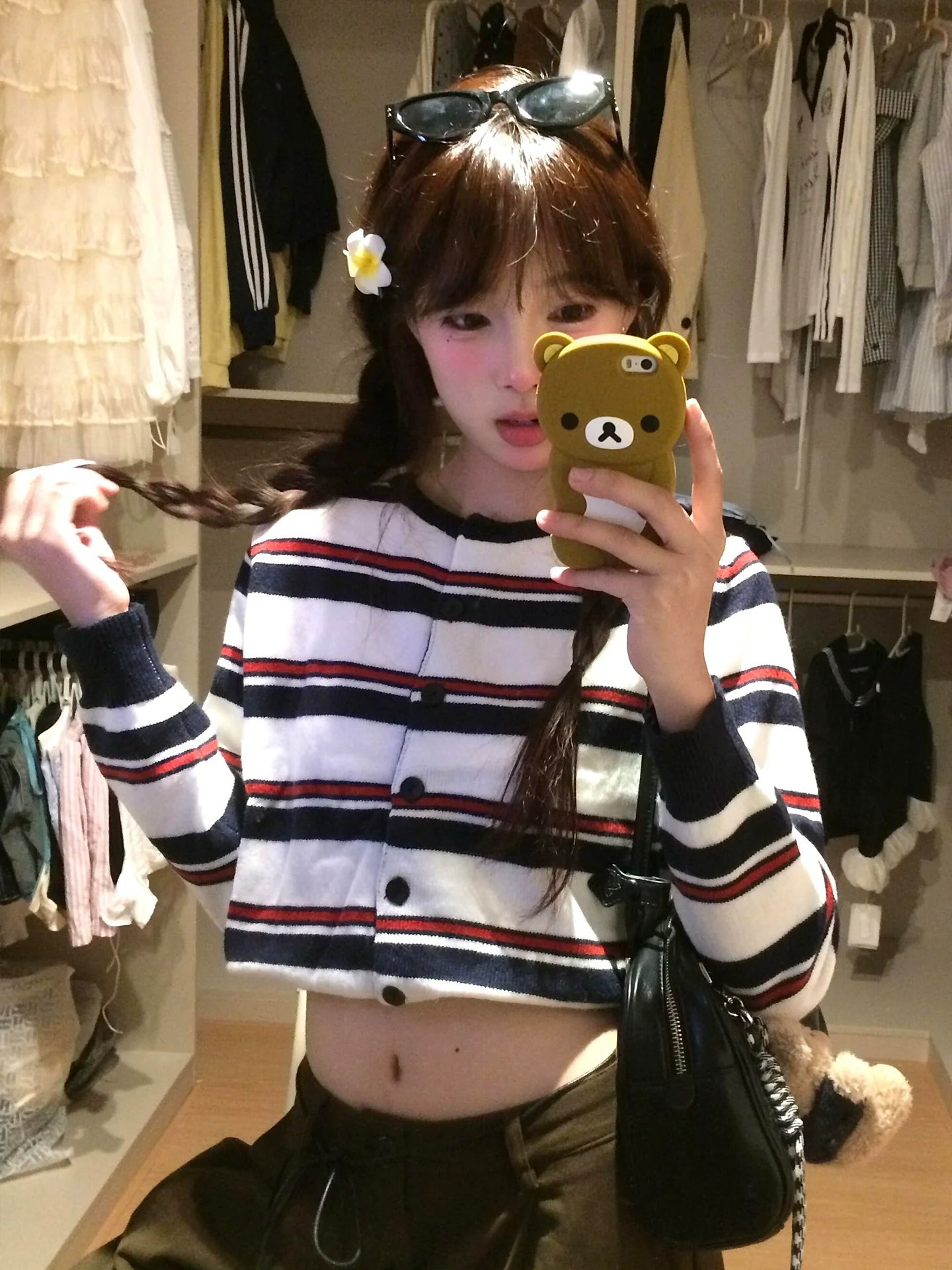 Striped Knit Cardigan Korean Lazy College Style Outerwear