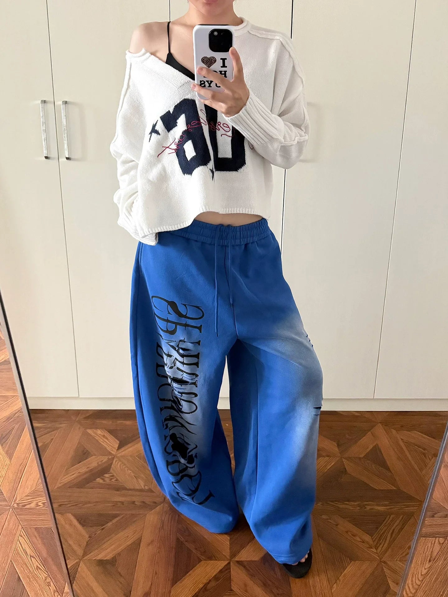 Retro V Neck Numeric Print Knit Top Y2K Sweater