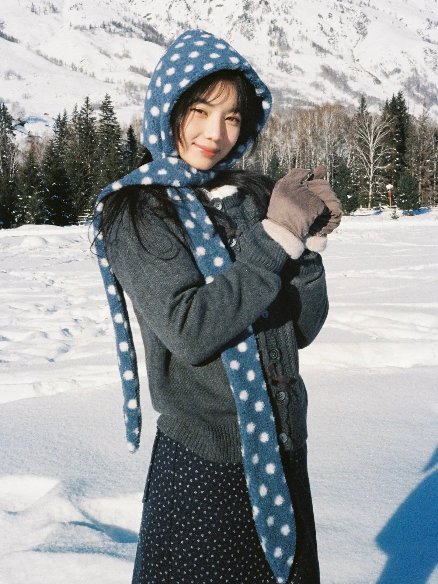 Korean Lazy Gray Knit Cardigan Autumn-Winter Vintage Open Front Sweater with Bow Detail