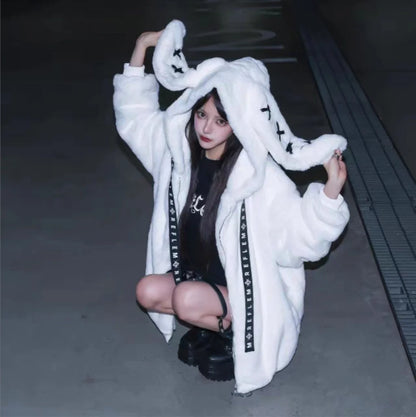 Harajuku Bunny Ear Faux Fur Coat