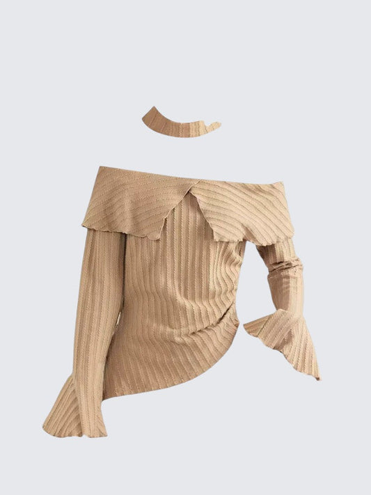 French Vintage Off-Shoulder Ruffle Tee