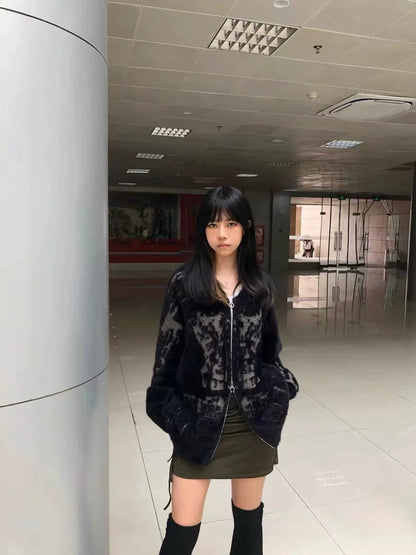 Black Y2K Punk Retro V-Neck Sweater Cardigan