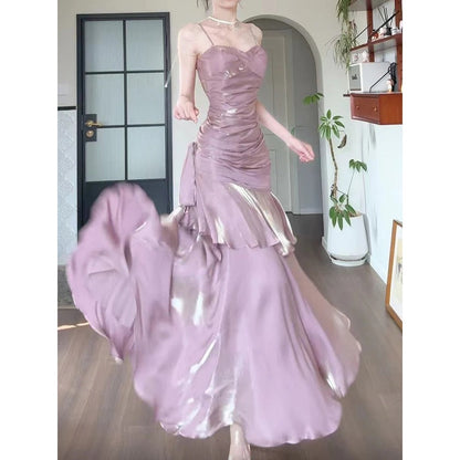 French Ruffle Spaghetti Strap Birthday Gown Dress