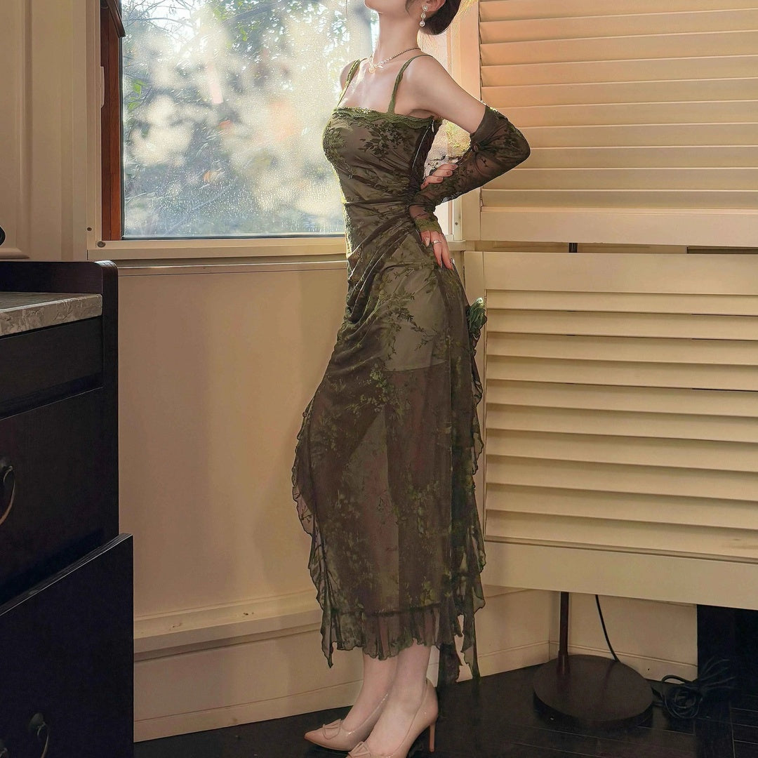 French Fitted Lace Tulle Gown Dress