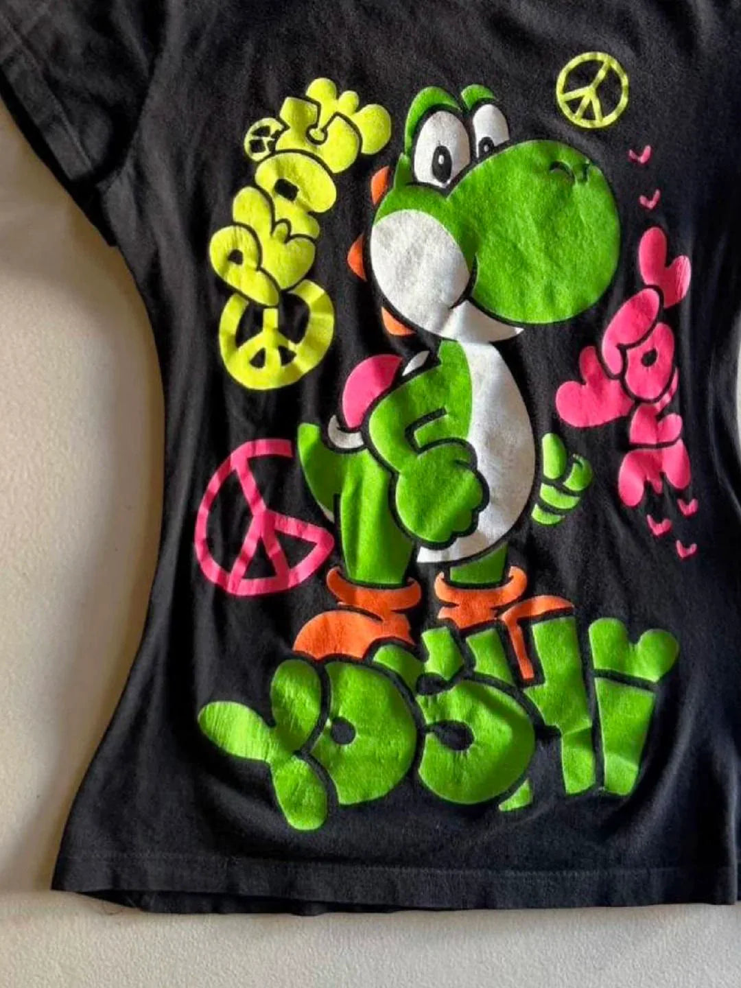 Black Subculture Y2K E-girl Abi American Retro Vintage Cartoon Print Short Sleeve Top