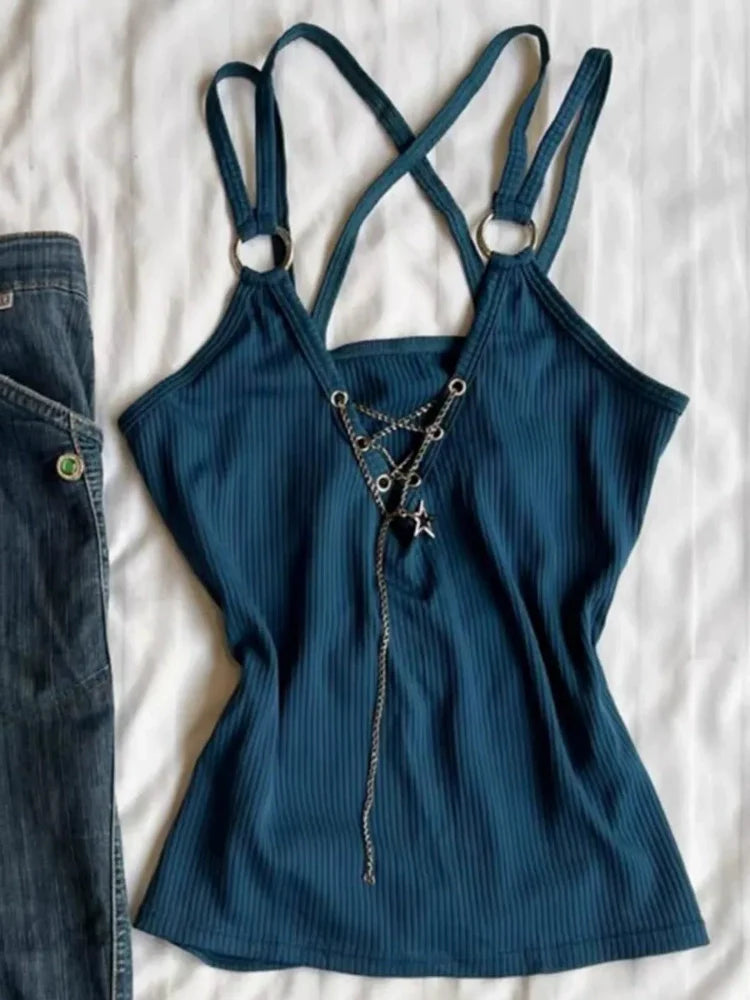 Blue Subculture Y2K E-girl Abi American Vintage Cutout Tank Top