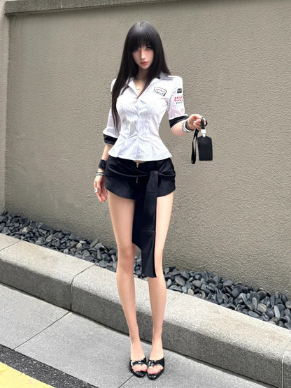 Sporty Baseball Striped Short Sleeve Shirt