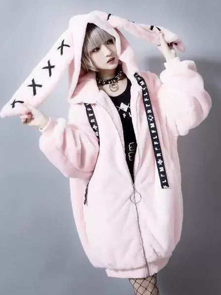 Cute Bunny Ear Plush Coat