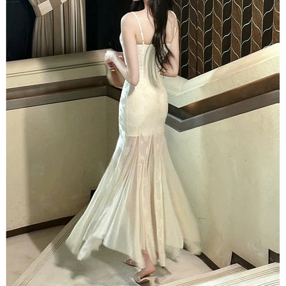 French Rose Floral Embroidered Mermaid Gown Dress – Elegant Evening Dress