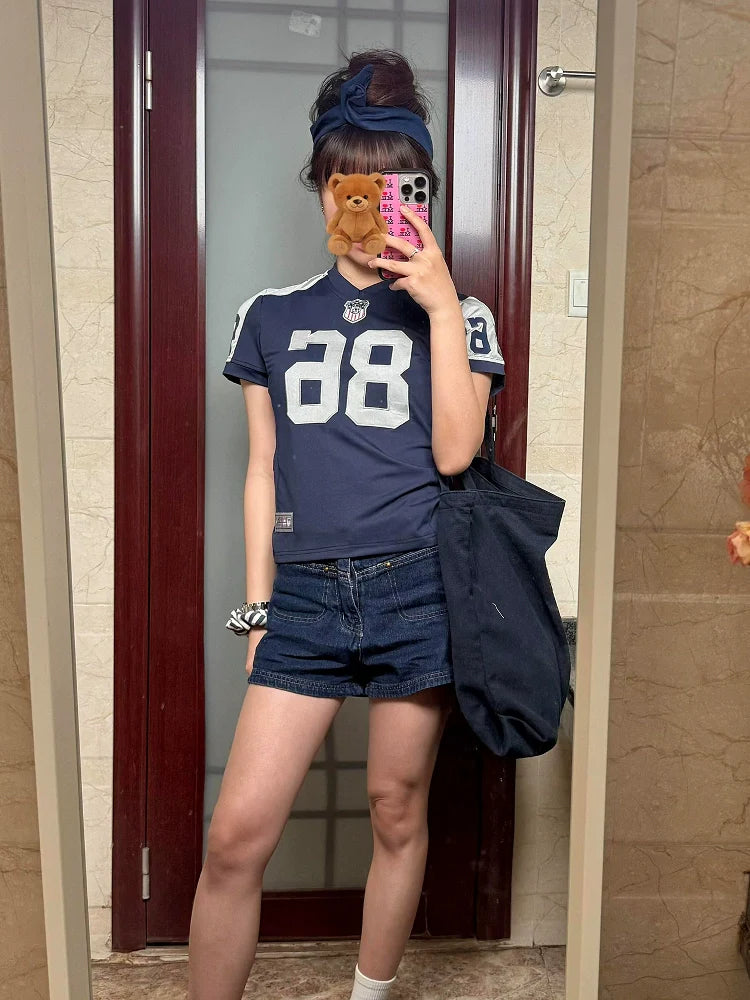 American Sport Dryfit Jersey Tee Summer Short Sleeve Top Blokette Style Y2K Girl