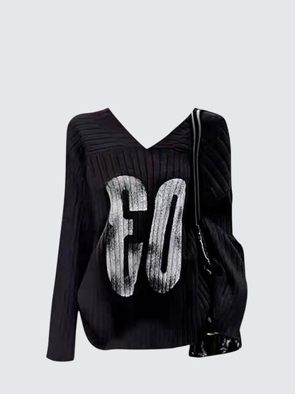 Retro V-Neck Knit Sweater Women