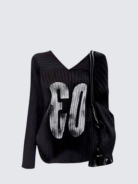 Retro V-Neck Knit Sweater Women