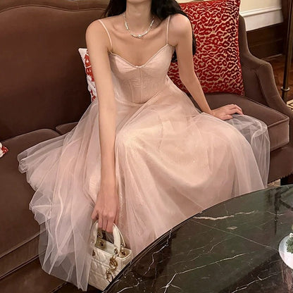 Sequin Lace Mermaid Spaghetti Strap Pink Gown Dress