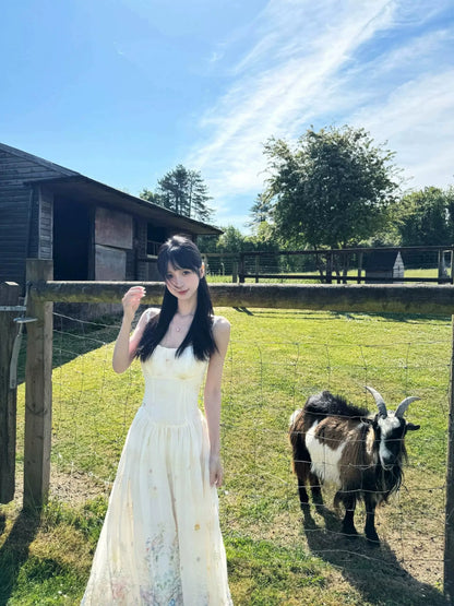 Secret Garden Heavy Embroidery Spaghetti-Strap Beach Dress