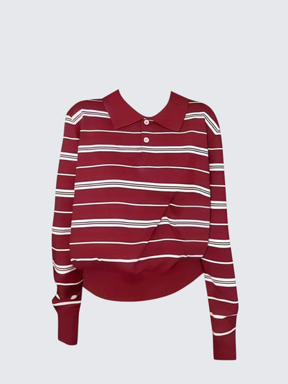 Vintage Red Stripe Polo Sweater