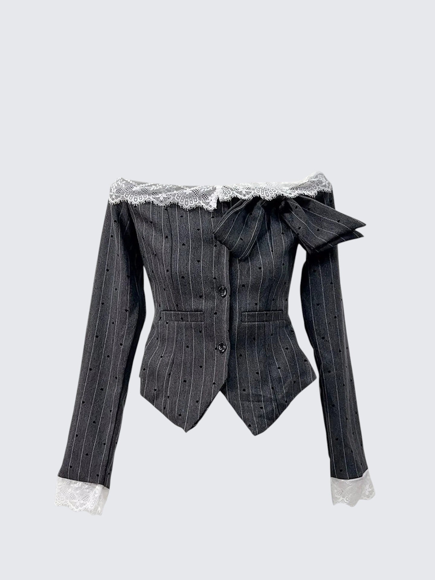 French Off-Shoulder Lace Bow Shirt