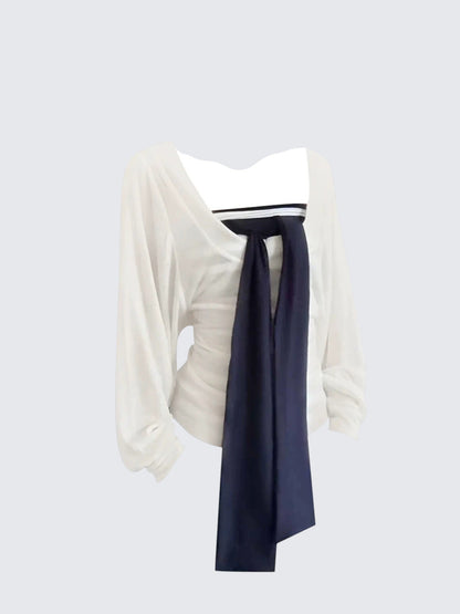 Korean Vintage Striped Bustier Two-Piece Set