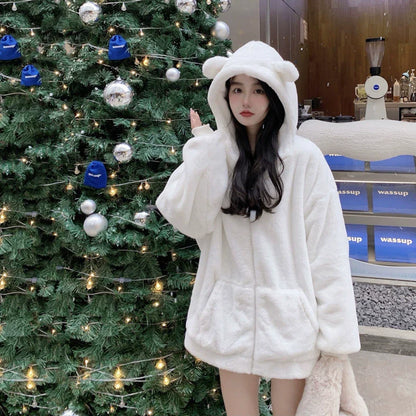 Teddy Bear Ear Faux Fur Coat