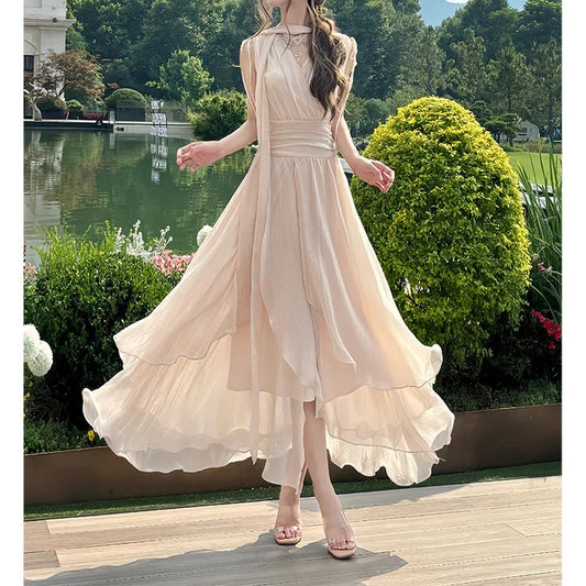 French Waist Figure-Flattering Long Gown Dress