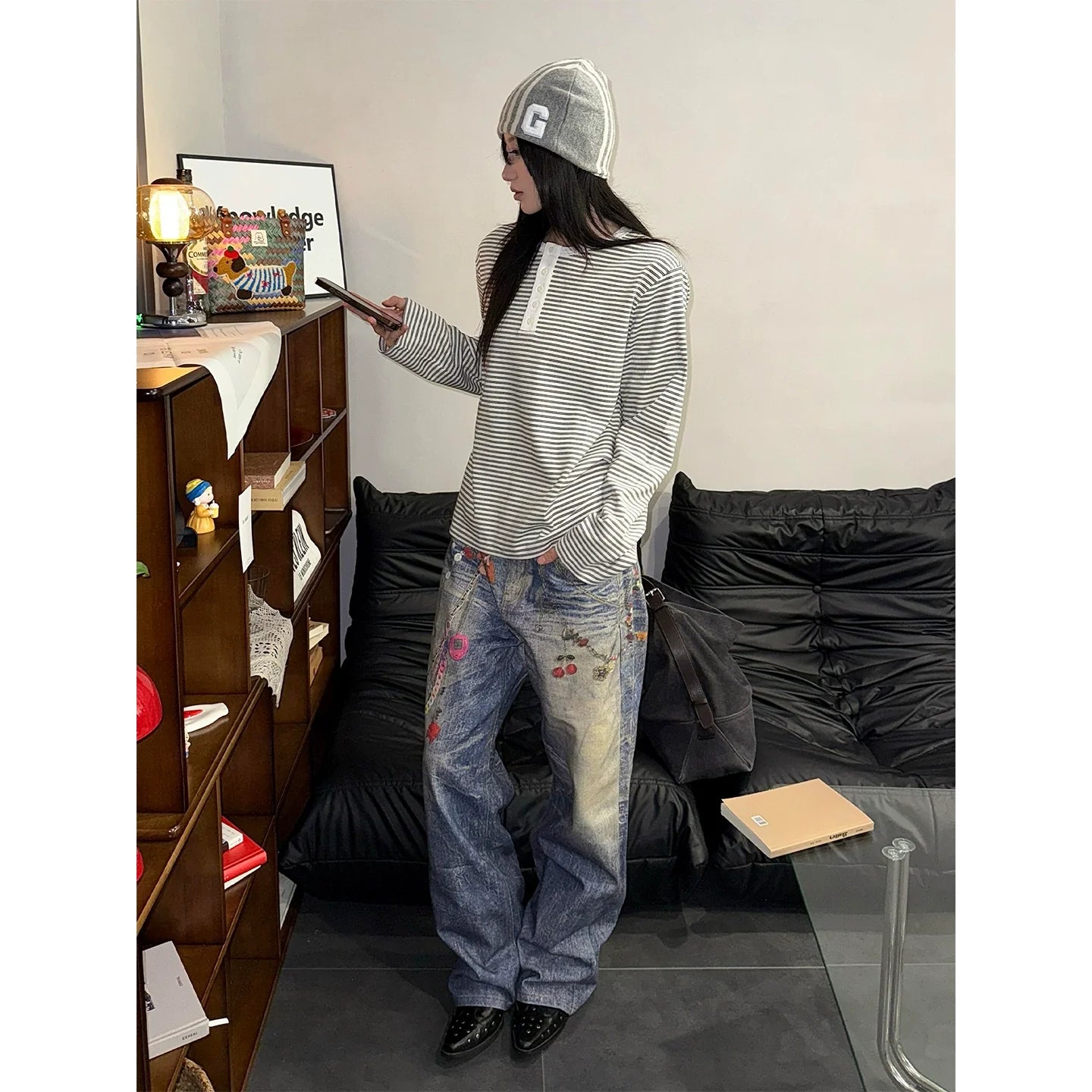 Henley Stripe Long Sleeve Top Autumn Slim Fit Cleanfit