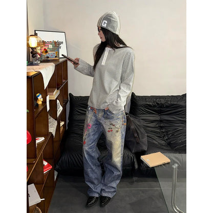 Henley Stripe Long Sleeve Top Autumn Slim Fit Cleanfit