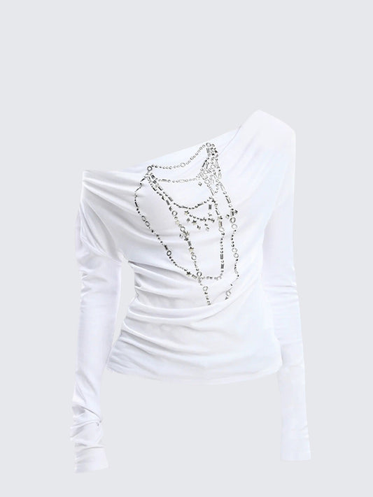 American Edgy Rivet Necklace Print Long Sleeve Top