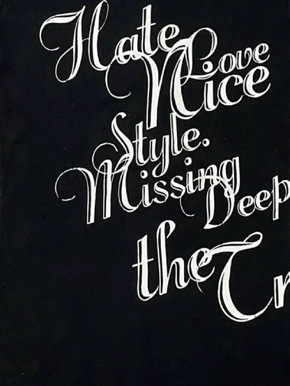 Black Subculture Punk Y2K E-girl Shibuya Girl Abi Vintage Print Slim Light Subculture Short Sleeve Top