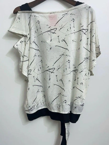 Black and White Bat Sleeve Fake Two-Piece Y2K T-Shirt