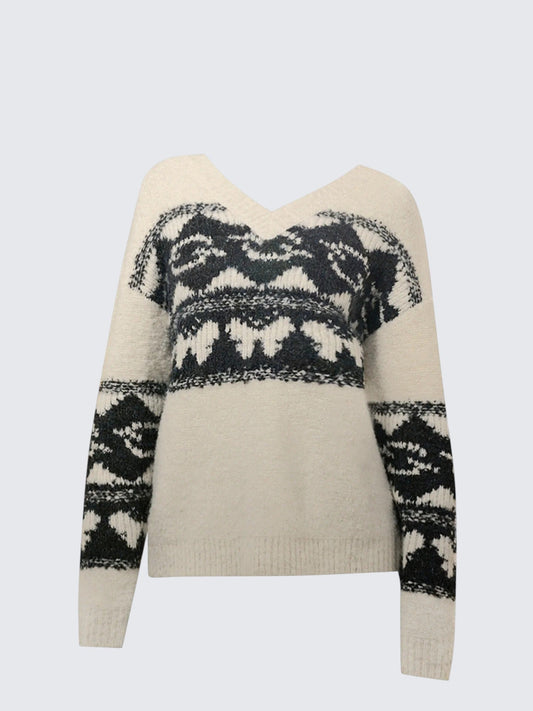 Fair Island V Neck Jacquard Knit