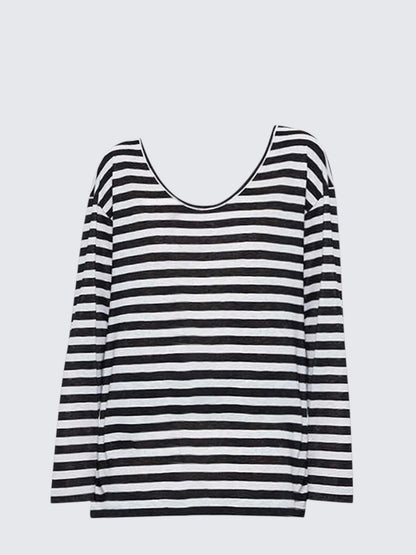 Black & White Striped V-Neck Top