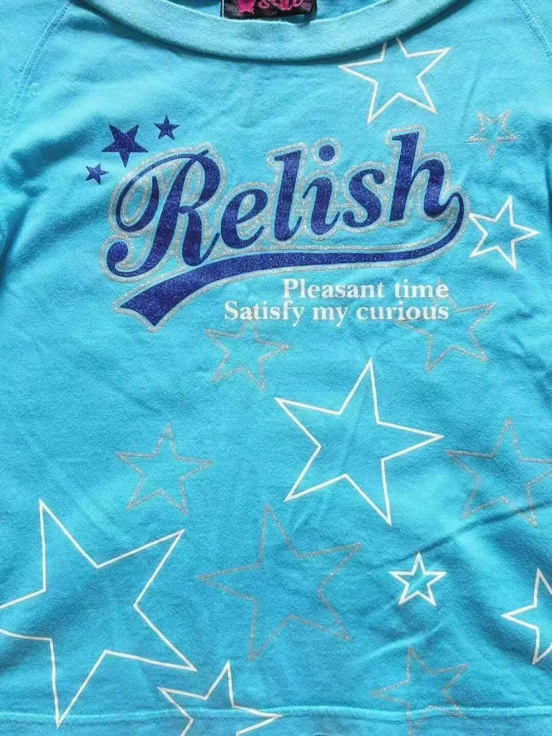 Blue Subculture Y2K E-girl Abi American Retro Star & Letter Print Short Sleeve Top