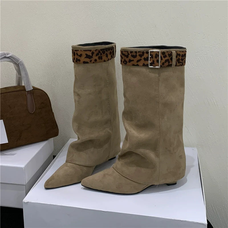 Unique Design Two Way Wedge Fashion Over The Knee Suede Western Cowboy Boots