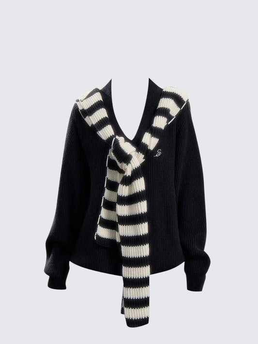 Korean Vintage Colorblock Shoulder Knit