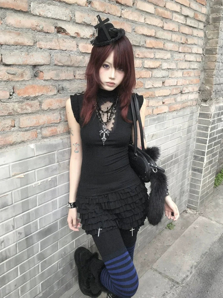 Y2K Cross Cutout Sleeveless Top