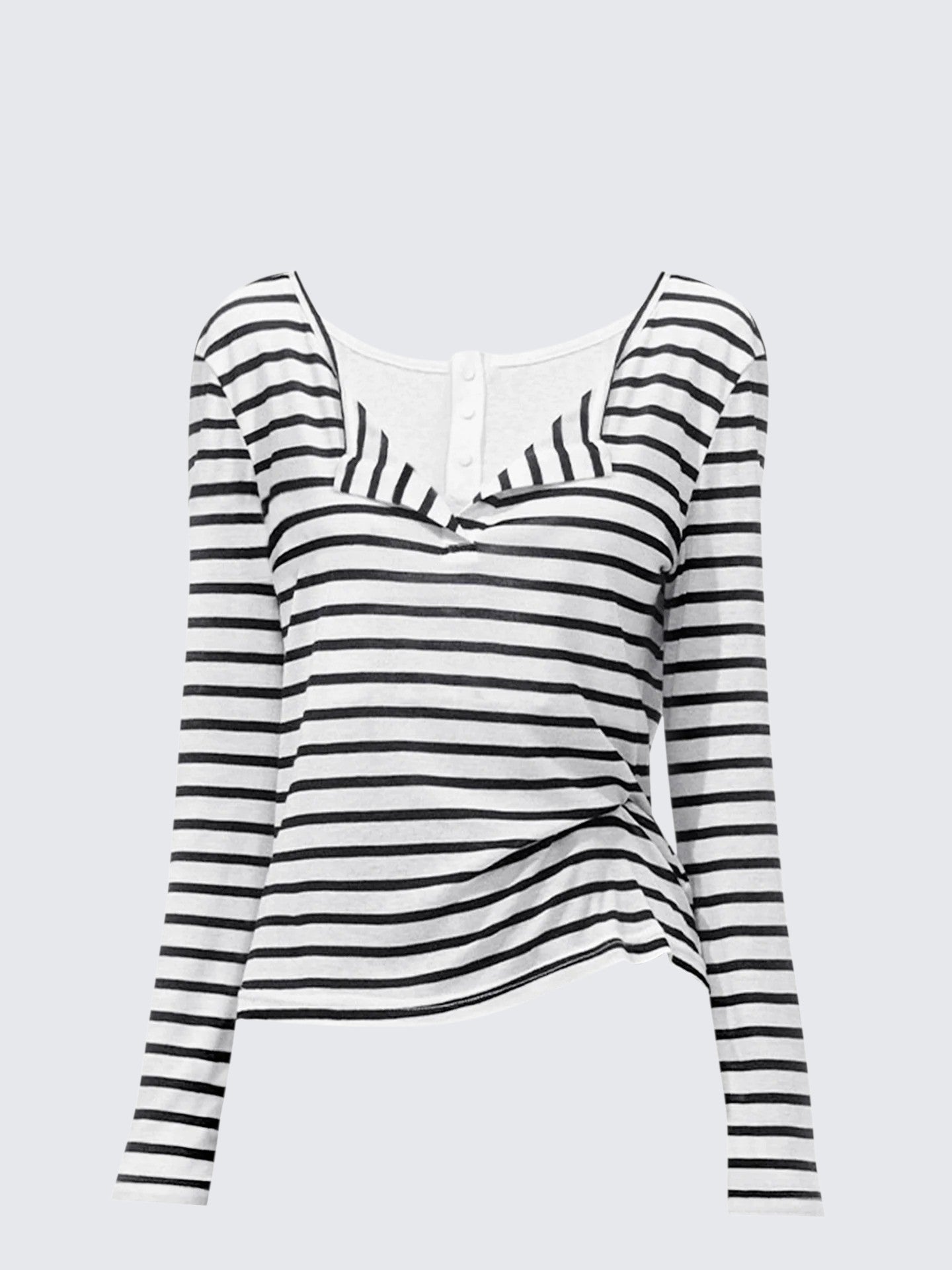 Korean Contrast V-Neck Striped Long Sleeve Tee Women Autumn Slim Fit