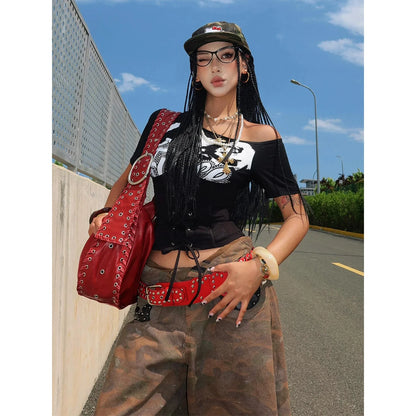 American Girly Asymmetric Tie Waist Tee