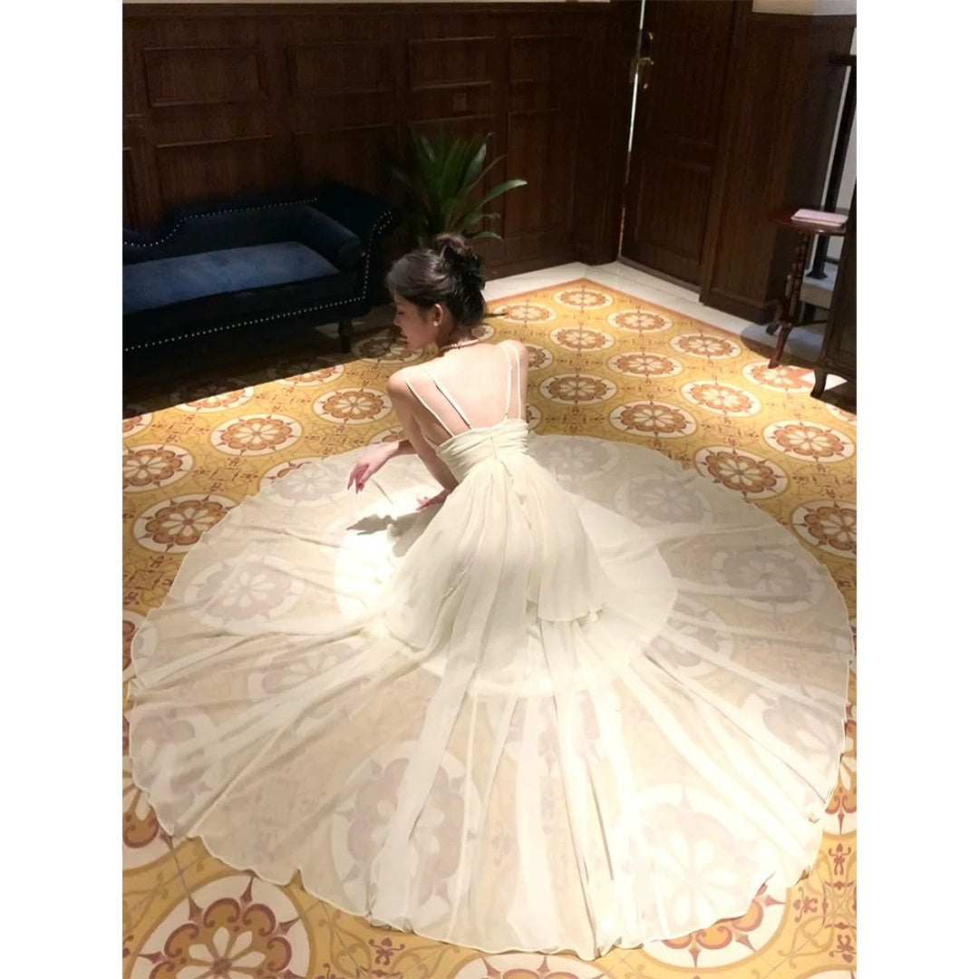 Double Layer Ruffle Fairy Gown V-Neck Prom Dress