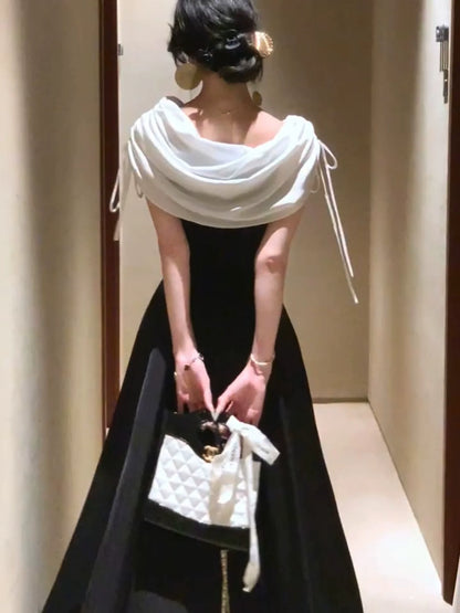 French Royal-Style Cowl-Neck Hepburn-Inspired Maxidress