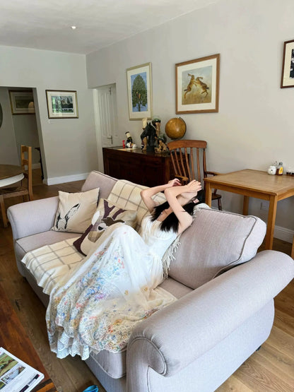 Secret Garden Heavy Embroidery Spaghetti-Strap Beach Dress