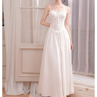 French Lace Mermaid Heavy Embroidery Spaghetti Strap Gown Dress