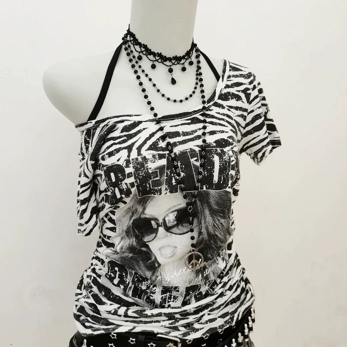 Zebra Stripe Tie-Front Y2K T-Shirt