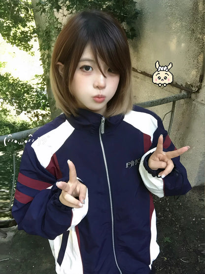 Retro Colorblock Biker Jacket