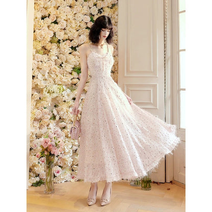 Pink Sequin Fringe Butterfly Gown Dress – French Luxury Party Dress