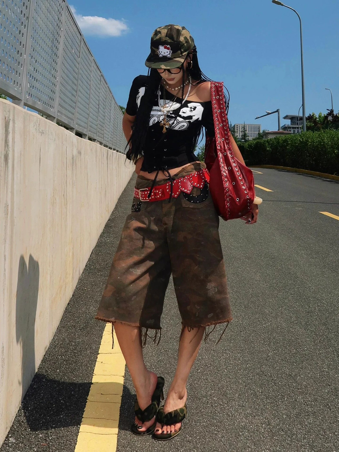 American Girly Asymmetric Tie Waist Tee