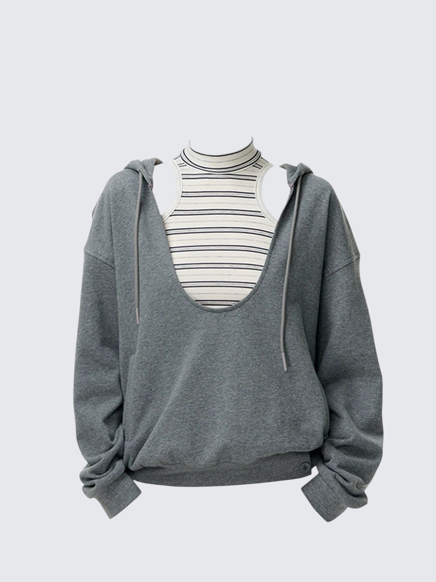 Vintage U-Neck Layered Hoodie Set