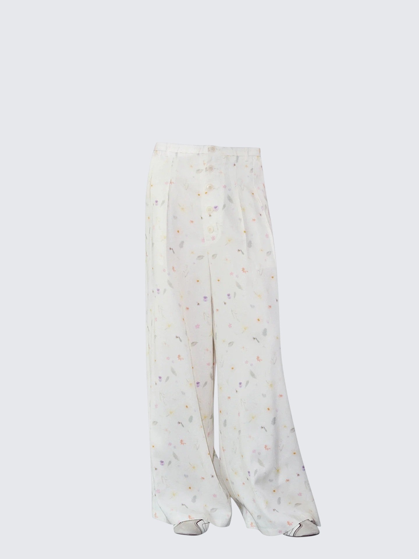 American Full Print Beige Wide Leg Pants